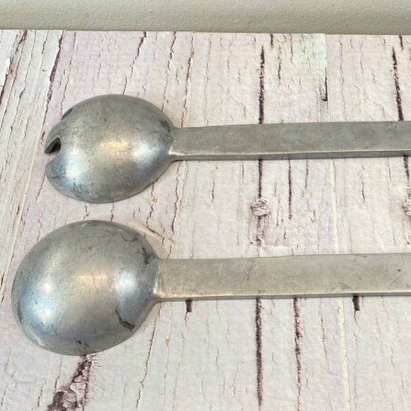 Vintage spoon and fork, Set of 2 Aluminum Salad Serving Fork & Spoon, Medieval S - Picture 6 of 6